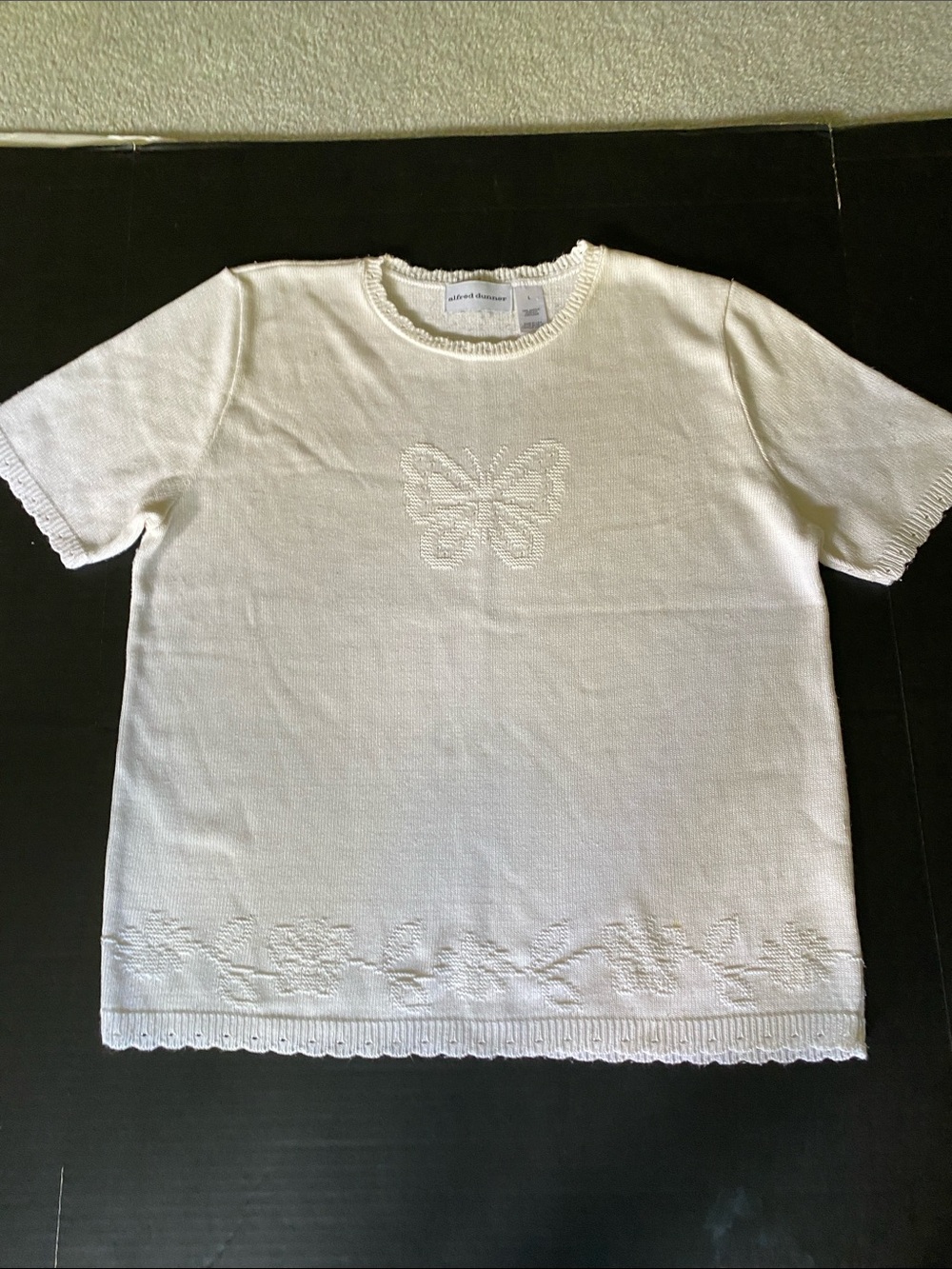 Alfred Dunner White Short-Sleeve Butterfly Knit Tee